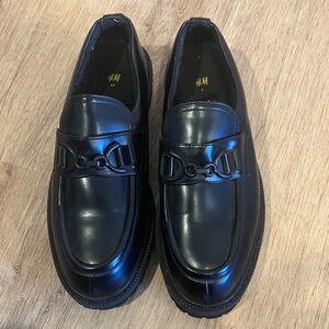 H&M Black Leather Slip-On Loafers with Metal Bit